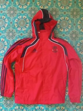 adidas Red Hooded Sports Jacket with Black Accents